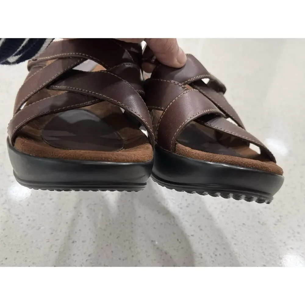 Eastland Poppy Slide Sandals Women's Size 9M Brown Leather Upper Wedge Strappy - Picture 8 of 12